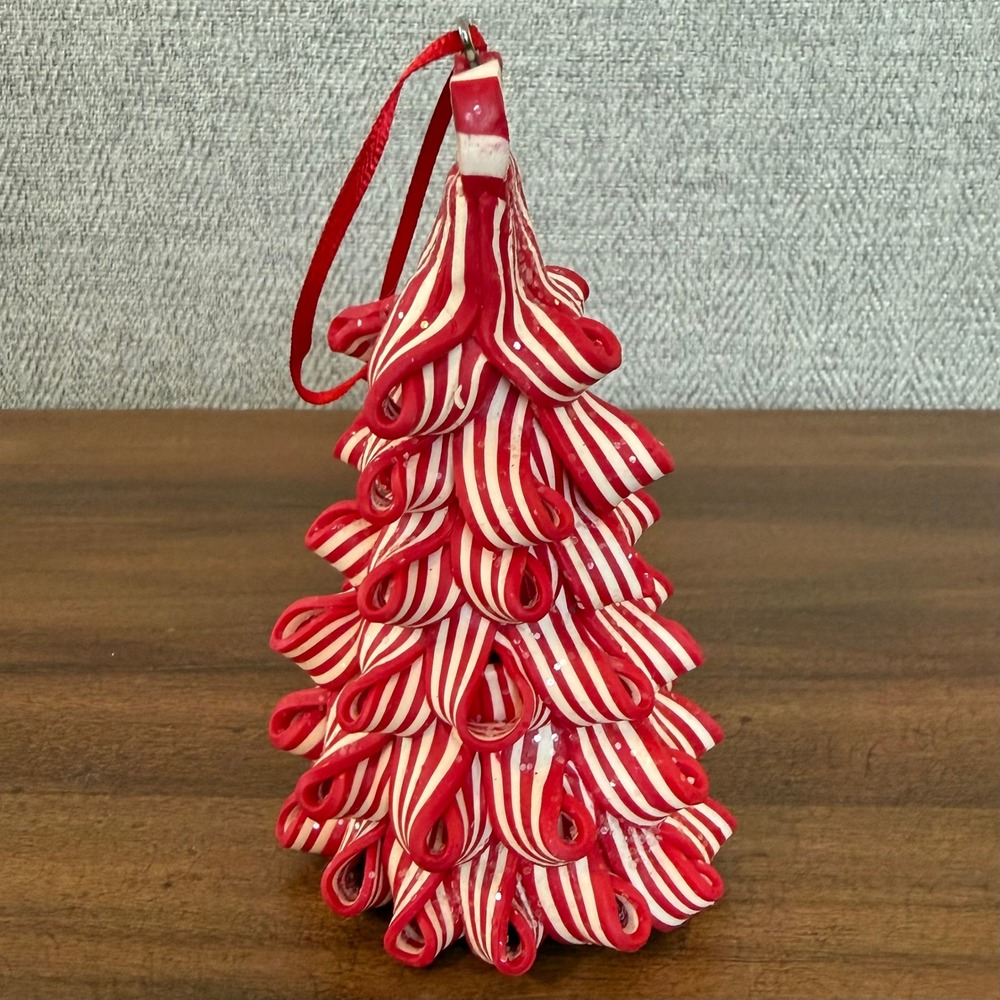 Vintage Striped Ribbon Candy Christmas‎ Tree Ornament Peppermint Whimisical